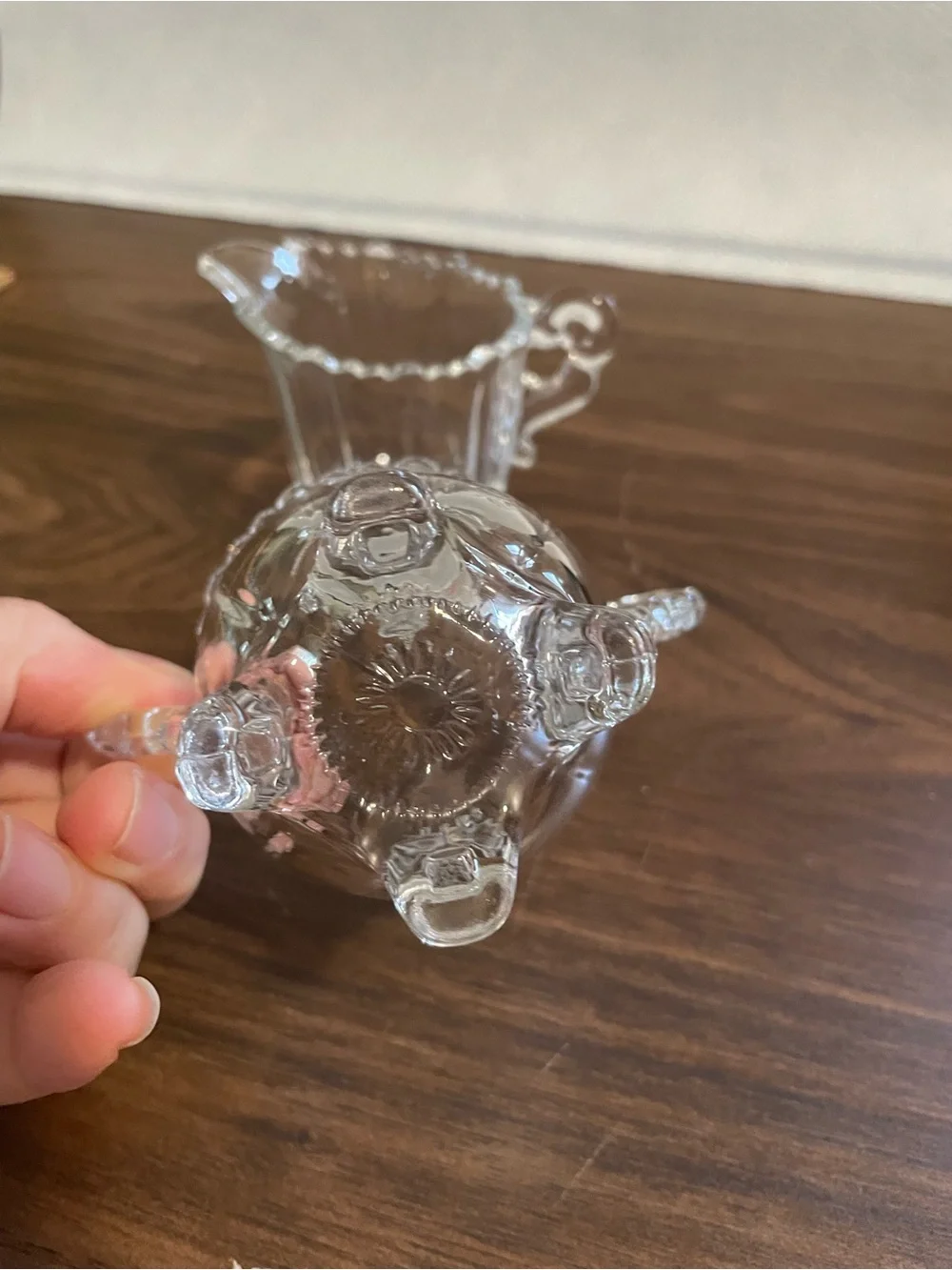 Clear Glass Creamer and Sugar Set with Scalloped Rim